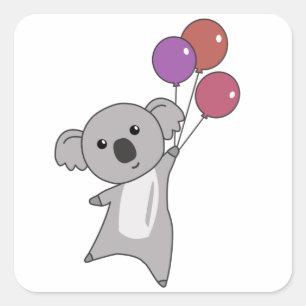 Koala fliegt mit Balloons süße Tiere Kinder Quadratischer Aufkleber