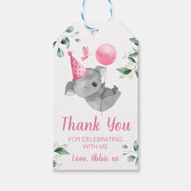 Koala Girl Birthday Party Fvor Bag Geschenkanhänger (Vorderseite)