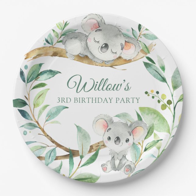 Koala Green und Gray Custom Birthday Party Pappteller (Vorderseite)