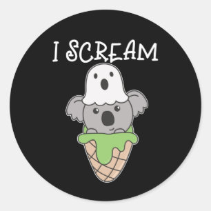 Koala Halloween Ghost I Schrei Eiscreme Puff Runder Aufkleber