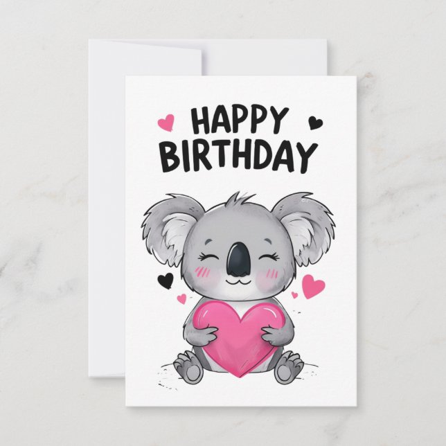 Koala Happy Birthday Card mit Herz (Vorderseite)