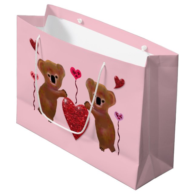Koala-Herz-Geschenk-Taschen Große Geschenktüte (Vorderseite Schrägansicht)