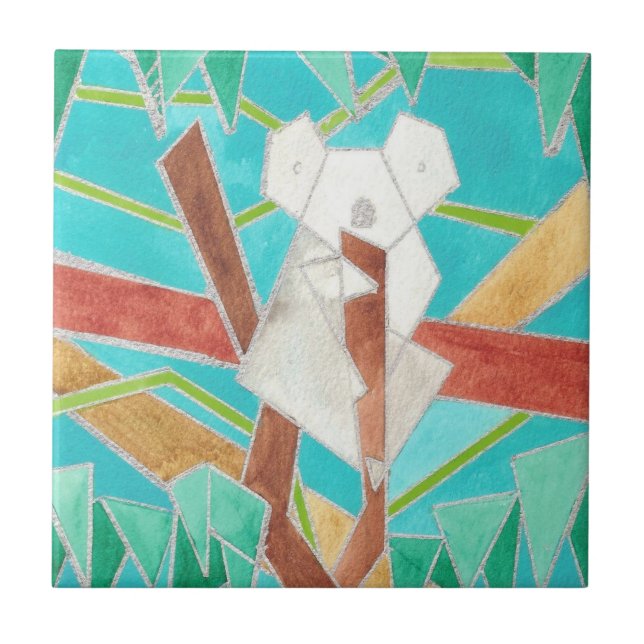 Koala im Baum Original Abstract Art Fliese (Vorderseite)