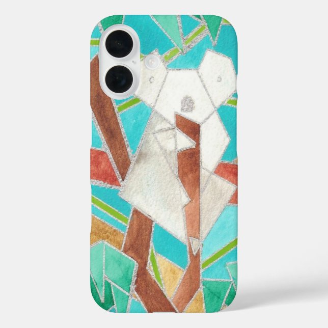 Koala im Baum Original Abstrakt Kunst iPhone 16 Hülle (Rückseite)