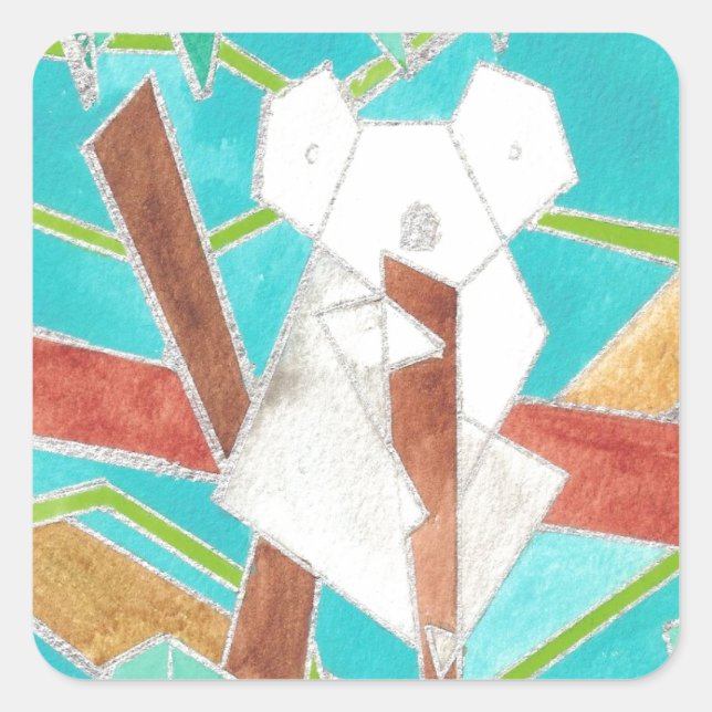 Koala im Baum Originale abstrakte Kunst Quadratischer Aufkleber (Vorderseite)
