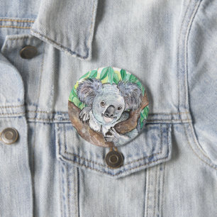 Koala in Eukalyptus Tree Painting Button