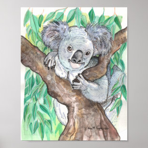 Koala in Eukalyptus Tree Painting Poster