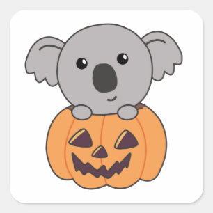 Koala In Pumpkin Orange Koalas Halloween Bärchen Quadratischer Aufkleber
