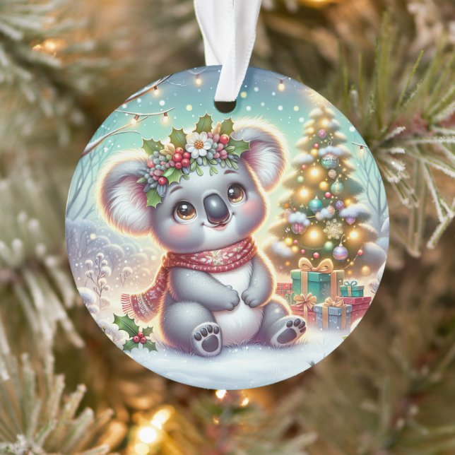 Koala in Red Scarf & Holly Crown  (Arbre)