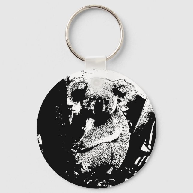 Koala in Schwarz und Weiß Schlüsselanhänger (Vorderseite)