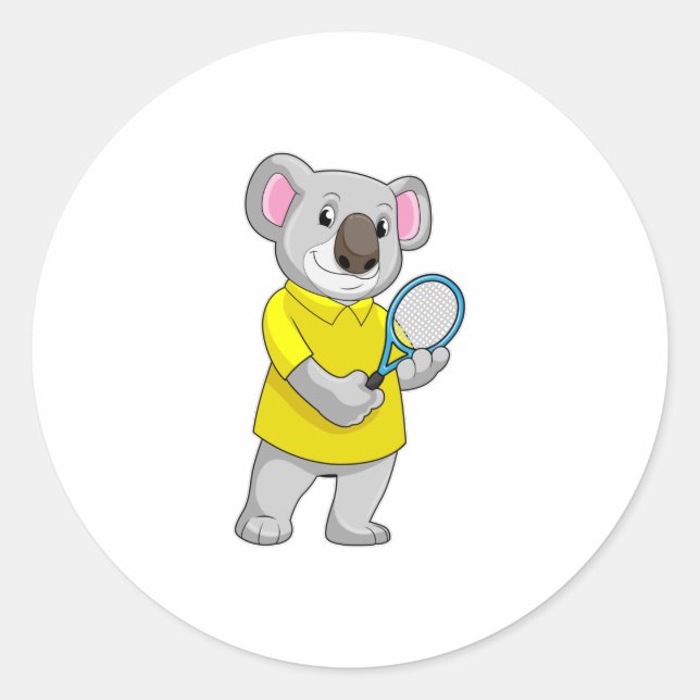 Koala in Tennis mit Tennis-Schläger Runder Aufkleber (Vorderseite)