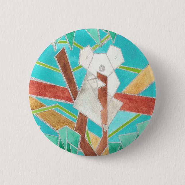 Koala in Tree Original Abstract Art Button (Vorderseite)