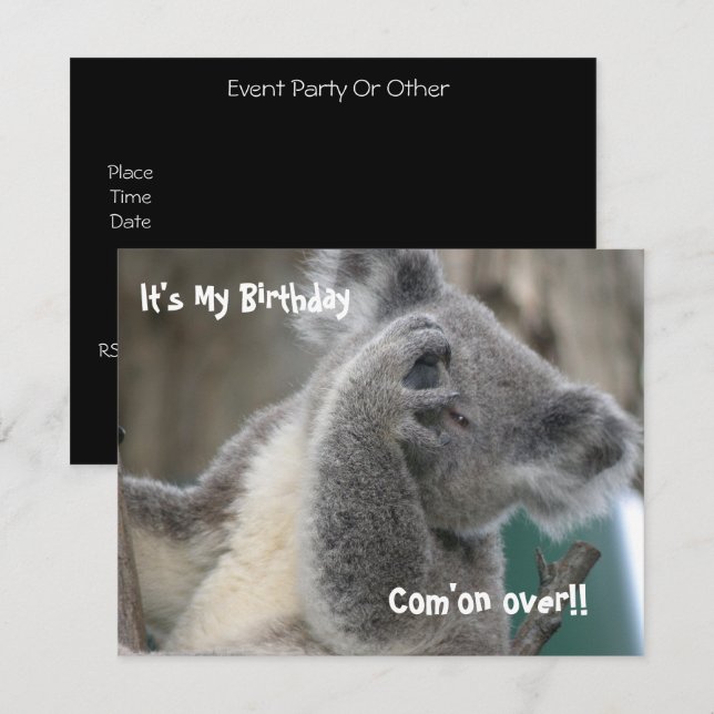 Koala Invite Birthday Party Einladung (Vorne/Hinten)