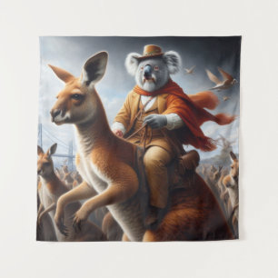 Koala Kangaroo Rider Wandteppich