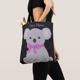 Koala Lila Schleife Cute Kawaii Custom Schwarz Tasche