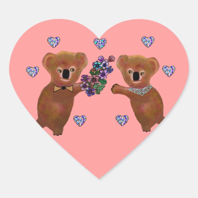 Koala Luv You Herz-Aufkleber (Vorderseite)