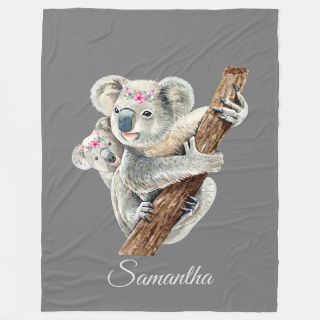 Koala Mama & Baby Personalisiert Fleecedecke (Vorderseite)