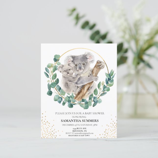 Koala Mama und Baby Watercolor Babydusche (Stehend Vorderseite)