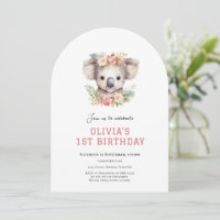 Koala mignonne invitation pour premier anniversair
