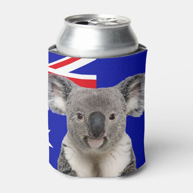 Koala mit australischem Flaggenhintergrund Dosenkühler (Kanne Vorderseite)