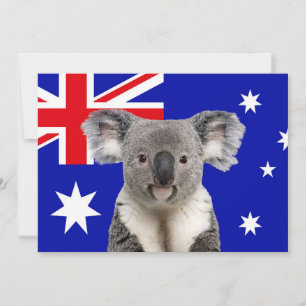 Koala mit australischem Flaggenhintergrund Einladung