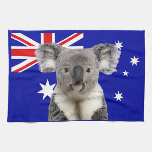 Koala mit australischem Flaggenhintergrund Geschirrtuch