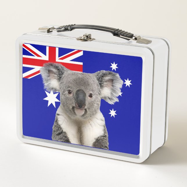 Koala mit australischem Flaggenhintergrund Metall Brotdose (Vorderseite)