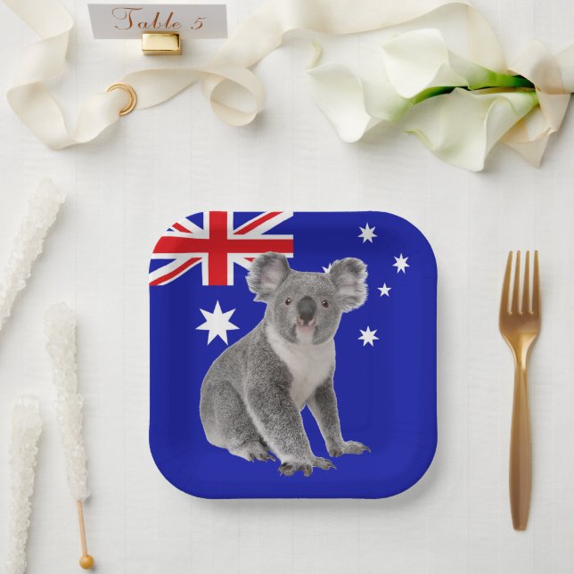 Koala mit australischem Flaggenhintergrund   Pappteller (Hochzeit)