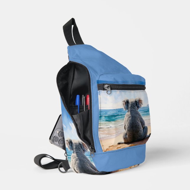 Koala mit Blick auf den Ozean Crossbody Bag (Offen)