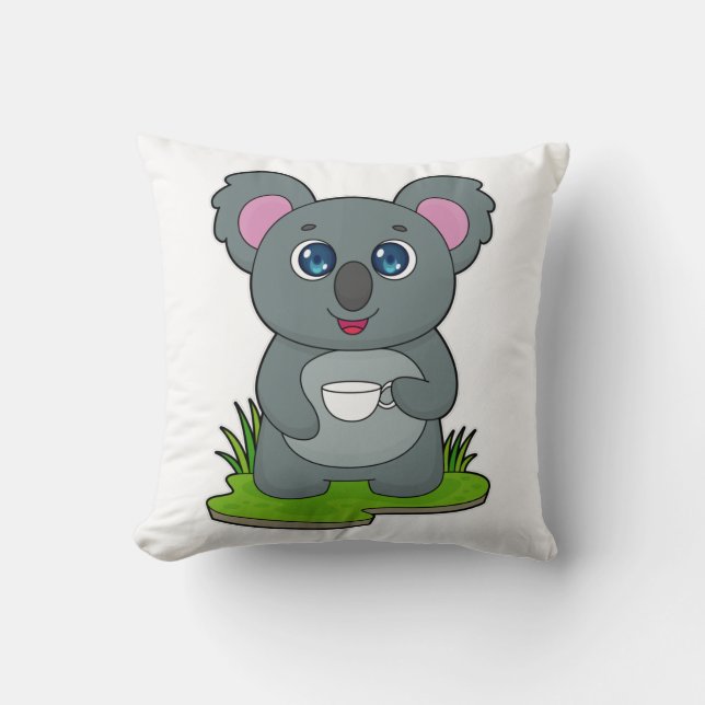 Koala mit Kaffeetasse Kissen (Vorderseite)