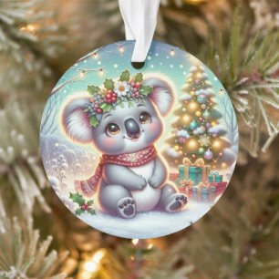 Koala mit rotem Schal und Stechpalmenkrone Ornament