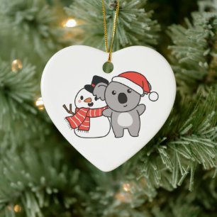 Koala mit Schneemann im Winter zu Weihnachten Kera Keramik Ornament