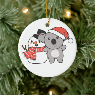 Koala mit Schneemann im Winter zu Weihnachten Kera Keramik Ornament