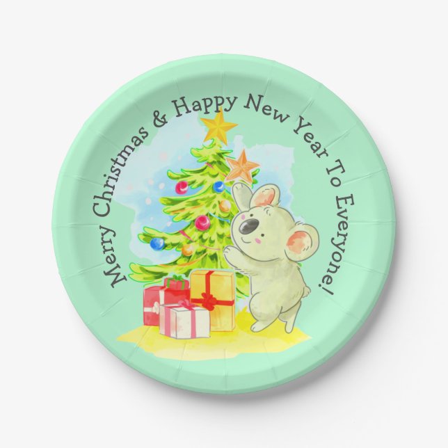 Koala mit Tree, 7" Australisches Weihnachts-Party Pappteller (Vorderseite)