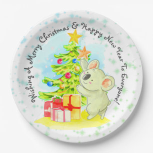 Koala mit Tree 9" Australisches WeihnachtsParty Pappteller