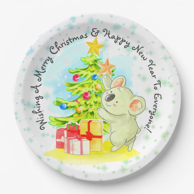 Koala mit Tree 9" Australisches WeihnachtsParty Pappteller (Vorderseite)