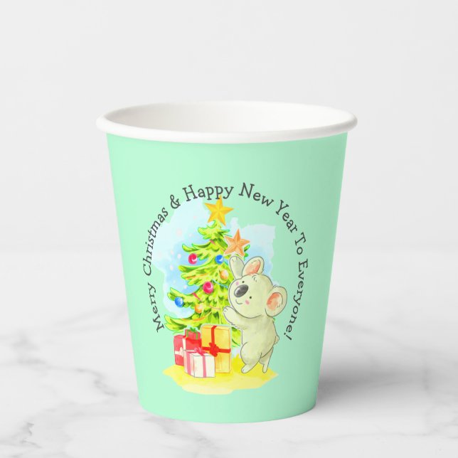 Koala mit Tree, australisches Weihnachtsgebäck, We Pappbecher (Vorderseite)