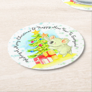 Koala mit Tree & Star Australisches Weihnachts-Par Runder Pappuntersetzer