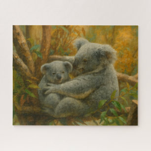 Koala Mutter und Joey im Herbst Canopy