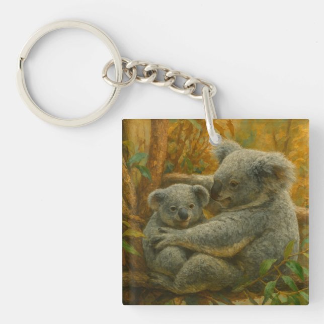 Koala Mutter und Joey im Herbst Canopy Schlüsselanhänger (Vorderseite)