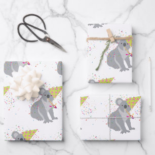 Koala Partying - Tiere mit Party Geschenkpapier Set