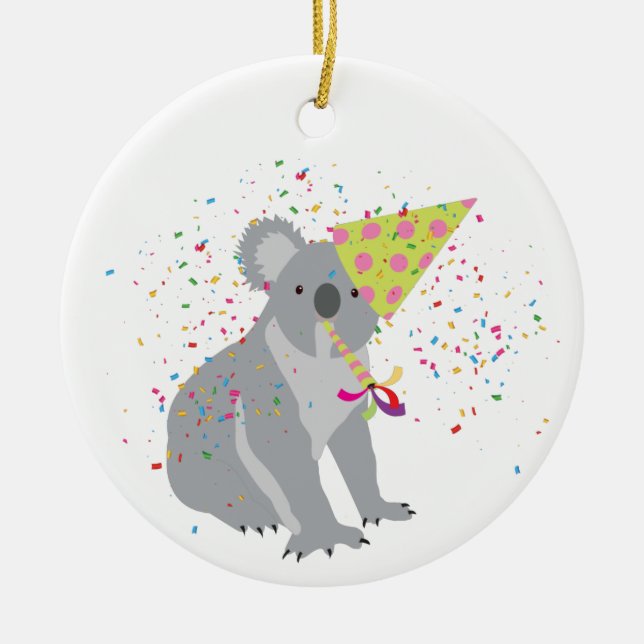 Koala Partying - Tiere mit Party Keramik Ornament (Vorne)