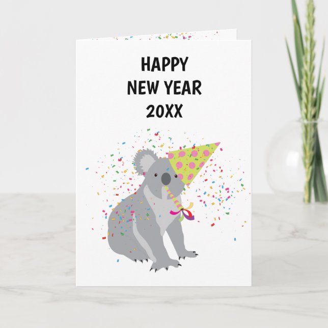 Koala Partying - Tierurlaub Neue Jahre Karte (Vorderseite)