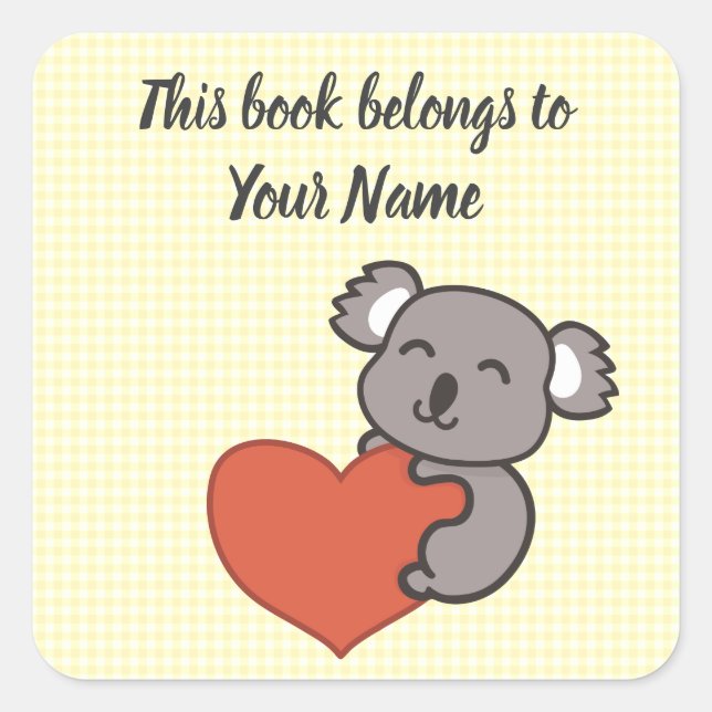 Koala personalisierter Buchplakat-Aufkleber Quadratischer Aufkleber (Vorderseite)