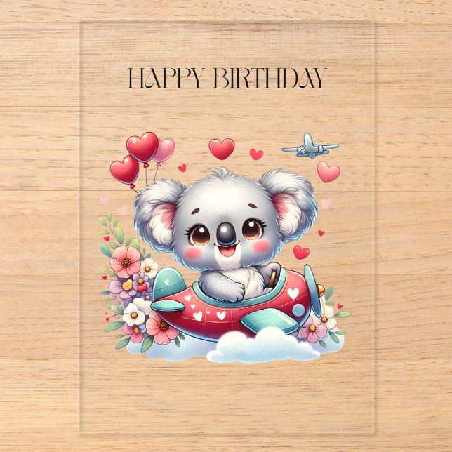 Koala-Pilot-Geburtstag Acryleinladungen (Vorderseite)