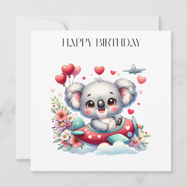 Koala-Pilot-Geburtstag Einladung (Vorderseite)
