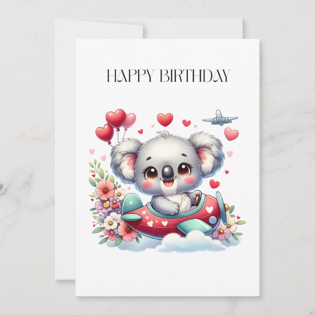 Koala-Pilot-Geburtstag Einladung (Vorderseite)