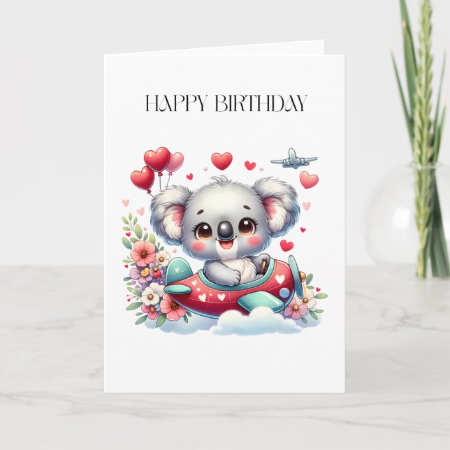 Koala-Pilot-Geburtstag Karte (Vorderseite)