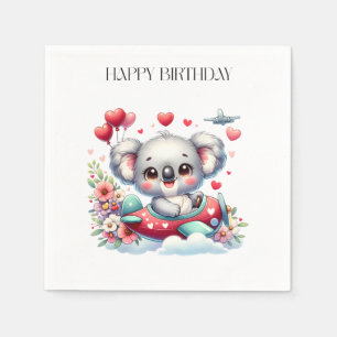 Koala-Pilot-Geburtstag Serviette