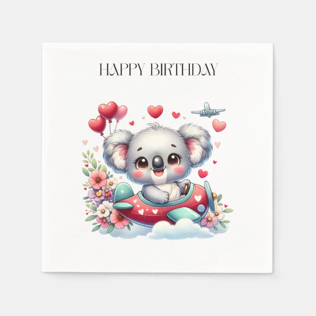 Koala-Pilot-Geburtstag Serviette (Vorderseite)